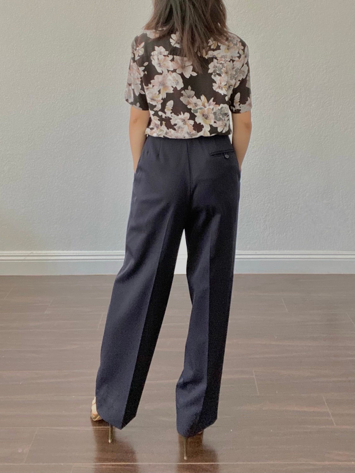 vintage navy pants high waisted 100 wool made in Etsy