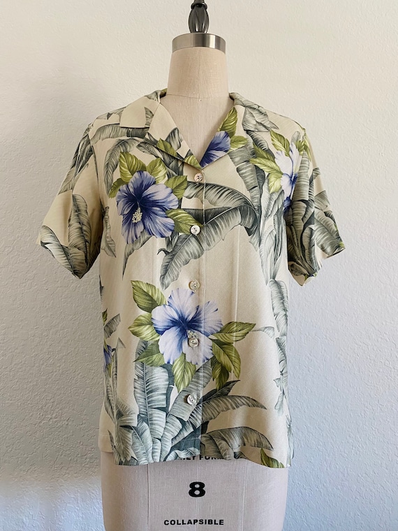 Vintage Tommy Bahama Hawaiian Shirt, Silk and Wool Short Sleeve Collar  Shirt, True Vintage Hawaiian Shirt, Tropical Floral Palm Print 