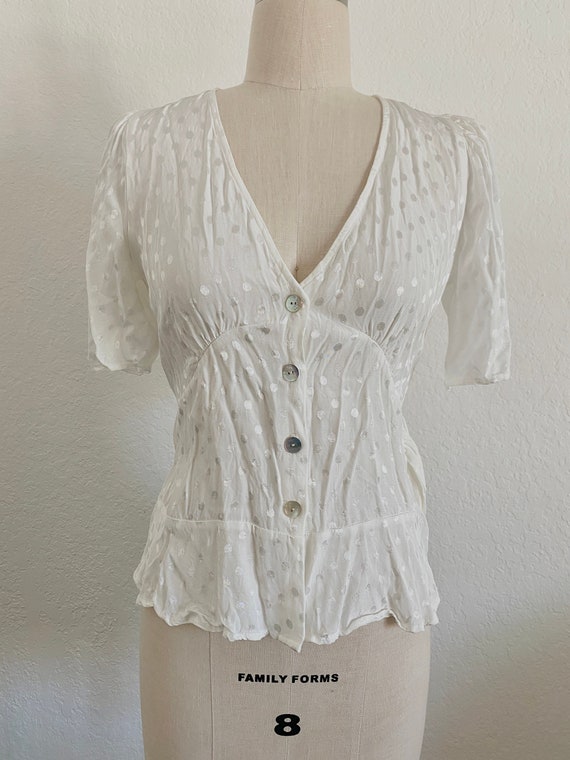 Vintage V-neck short-sleeve blouse in iridescent … - image 1