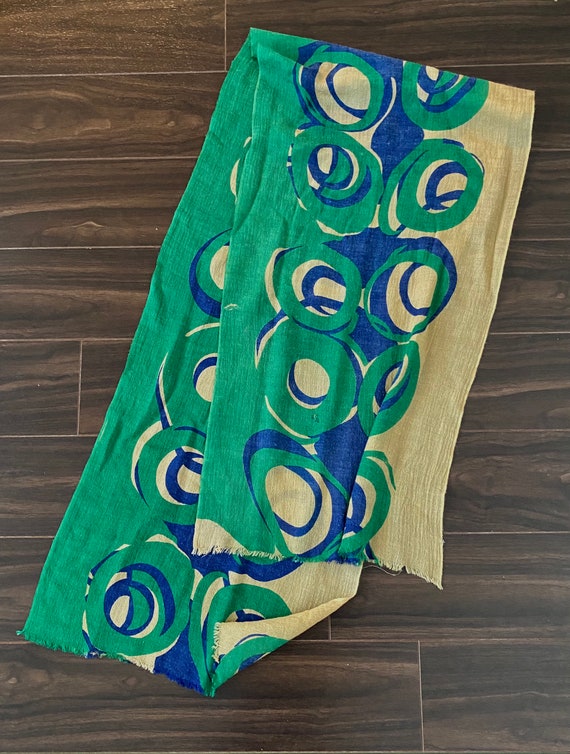 Abstract circle printed scarf, green and blue pri… - image 6