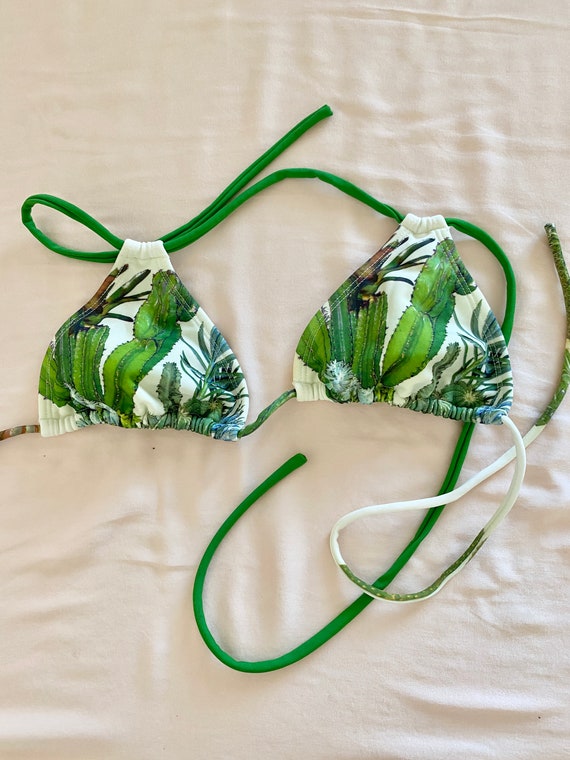 Green and white cactus printed bikini top, cactus 