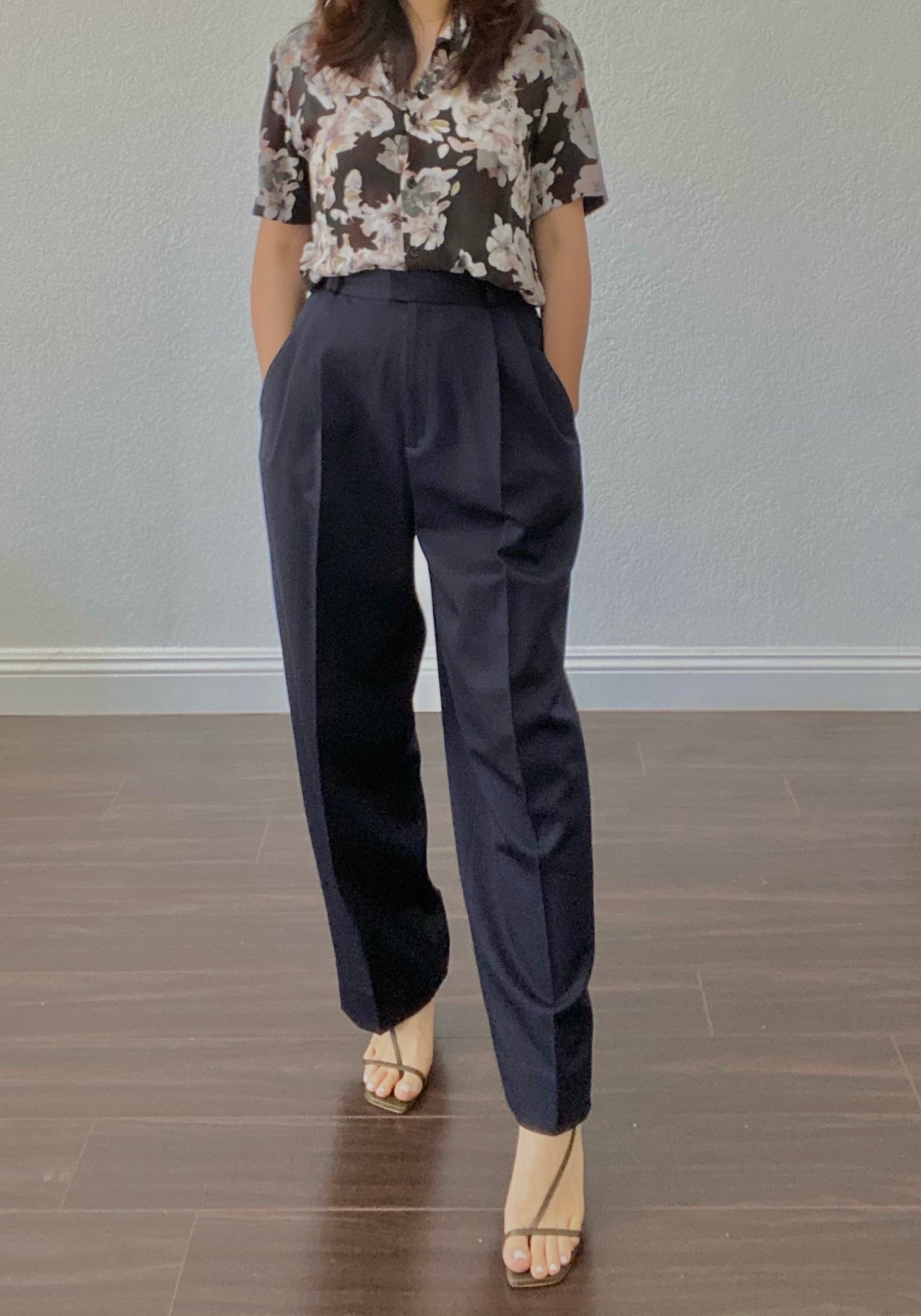 vintage navy pants high waisted 100 wool made in Etsy