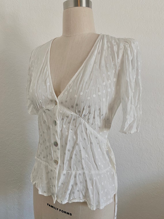 Vintage V-neck short-sleeve blouse in iridescent … - image 2