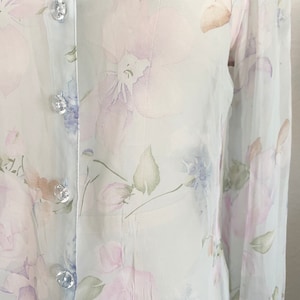 Vintage sheer floral printed shirt with pastel colors - pastel palette button up shirt - sheer floral top