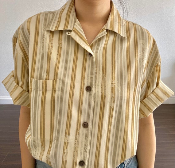 Rare vintage yellow stripe palm printed shirt - s… - image 4