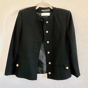 Vintage black blazer with gold buttons, black suit jacket, vintage wool jacket