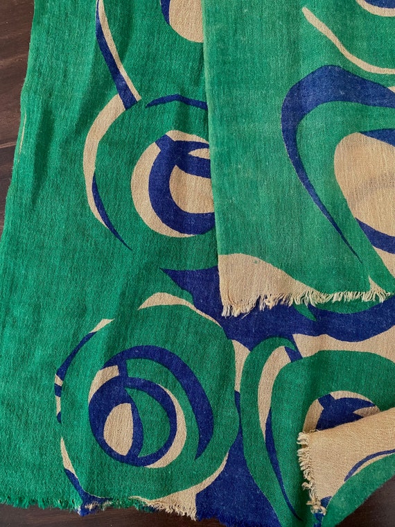 Abstract circle printed scarf, green and blue pri… - image 7