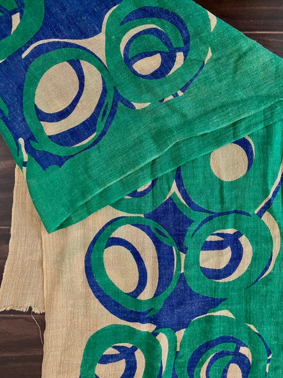 Abstract circle printed scarf, green and blue pri… - image 8