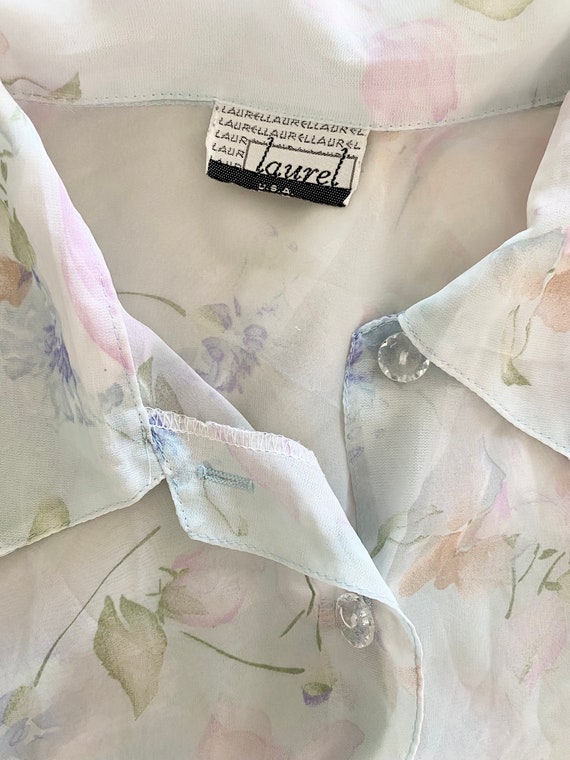 Vintage sheer floral printed shirt with pastel co… - image 3