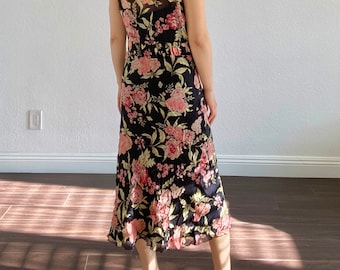 Vintage Max&Co floral maxi dress - black floral sleeveless dress - sheer silk dress