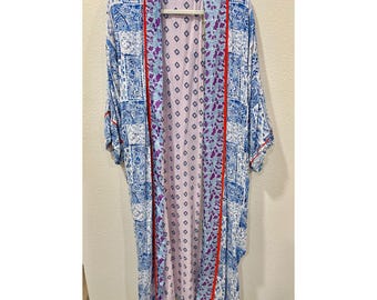 Handmade double sided reversible silk rayon printed robe kimono