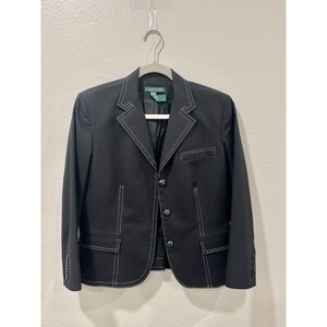 Vintage Ralph Lauren school girl cotton black blazer jacket white topstitch