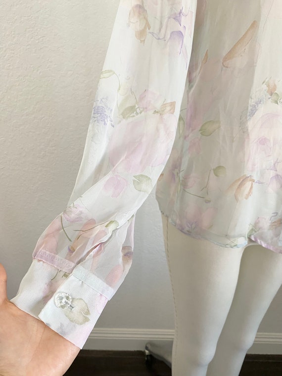 Vintage sheer floral printed shirt with pastel co… - image 4