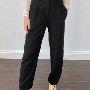 Vintage high waisted black wool pants - vintage Ann Taylor Loft pants - suit pleated pants