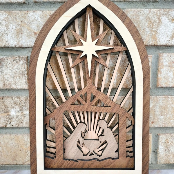Nativity Scene (Center Panel ONLY) - Cathedral Arch styled Nativity Scene- Unique Christmas Nativity Scene - Multilayered 3D Wood Decor