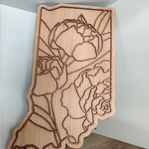 VENTA FLASH Estado de Indiana con madera de flor de peonía Estado