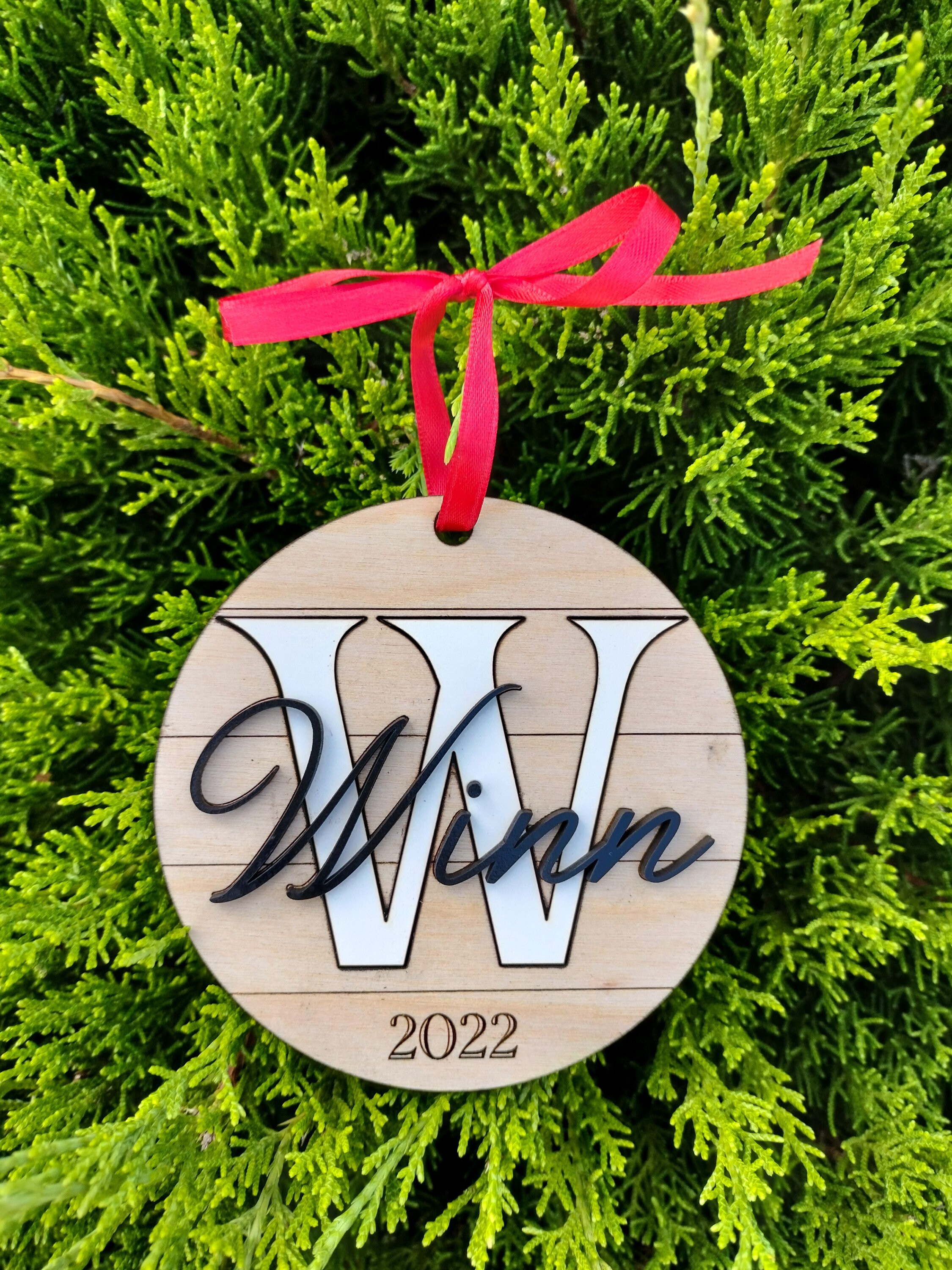 Name Inlay Personalized Shiplap Wood Ornament: Family Name & Initial Inlay - Etsy