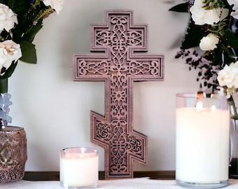 Orthodox Cross - Layered Wood Cross - Simple Orthodox Cross with Beautiful Details