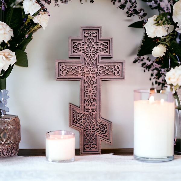 Orthodox Cross - Layered Wood Cross - Simple Orthodox Cross with Beautiful Details