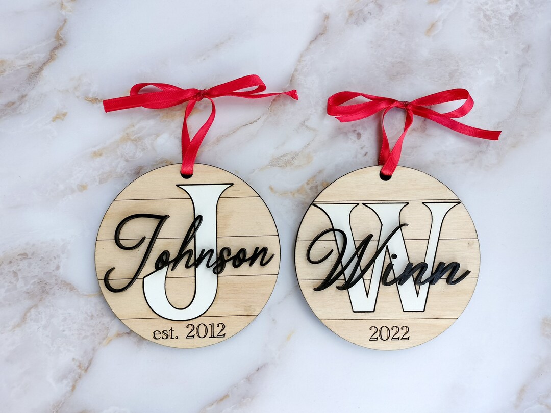 Name Inlay Personalized Shiplap Wood Ornament: Family Name & Initial Inlay - Etsy