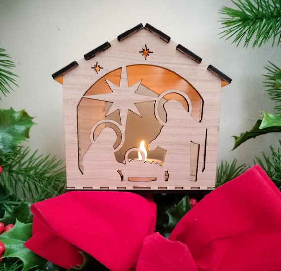 3D Christmas Scene Tealight Lantern Laser Cut Out Unfinished Wood 3D Christmas Scene Tealight Lantern Laser Cut Out Unfinished Wood