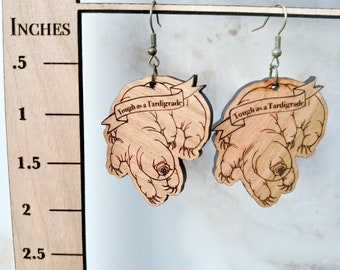 Tough as a Tardigrade Earrings - Tardigrade Earrings - Water Bear Earrings - Science Earrings - Wood Earrings