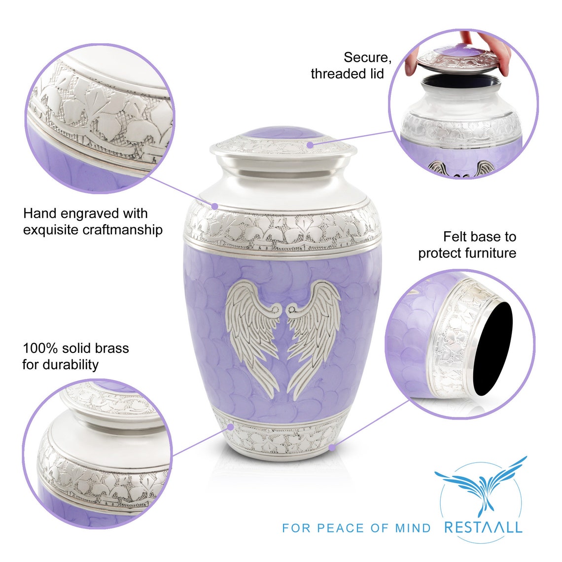 Angel Wings Urn. Purple Cremation Urns for Human Ashes Adult Large