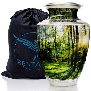 Cremation Urns for Human Ashes Adult Large. Peaceful Forest Urn for Memorial, Funeral or Burial. Restaall for Peace of Mind