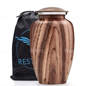 Beckett Woodgrain Aluminum Urns for Ashes Adult Male. Cremation urns for Human Ashes Adult Female by Restaall