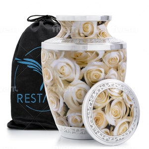 RESTAALL White Rose Ashes urn. Cremation urns for Human Ashes Adult Female. Decorative urns for Ashes for Humans