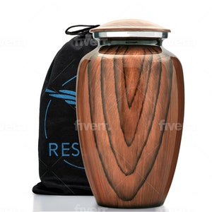 Aubree Woodgrain Aluminum Urns for Ashes Adult Male. Cremation urns for Human Ashes Adult Female by Restaall