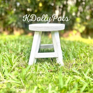 Small White Distressed Stool Plant Stand/People Pot Display Stool/Rustic Plant Stand/Flower Pot People Seat/Terracotta Plant Stand/Furniture