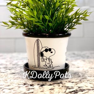 Hand Painted Flower Pot/Hand Painted Terracotta Pot/Planter/Clay Pot/Painted Pot/Cartoon/Pottery/Beach Theme/Summer/Black and White