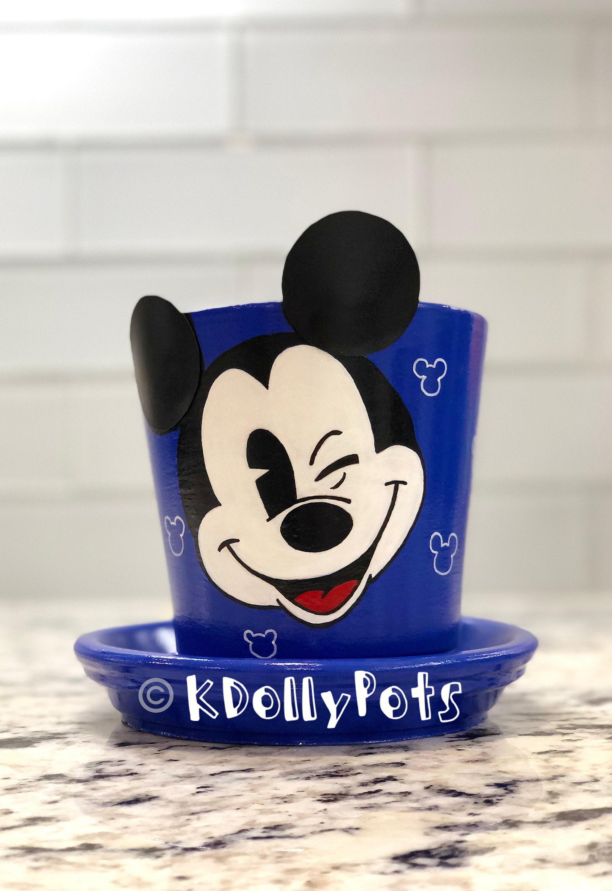 Hand Painted Mickey Mouse Flower Pot/hand Painted Clay Pot/hand