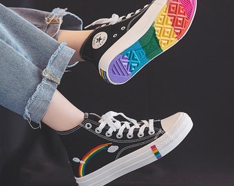 black converse rainbow laces