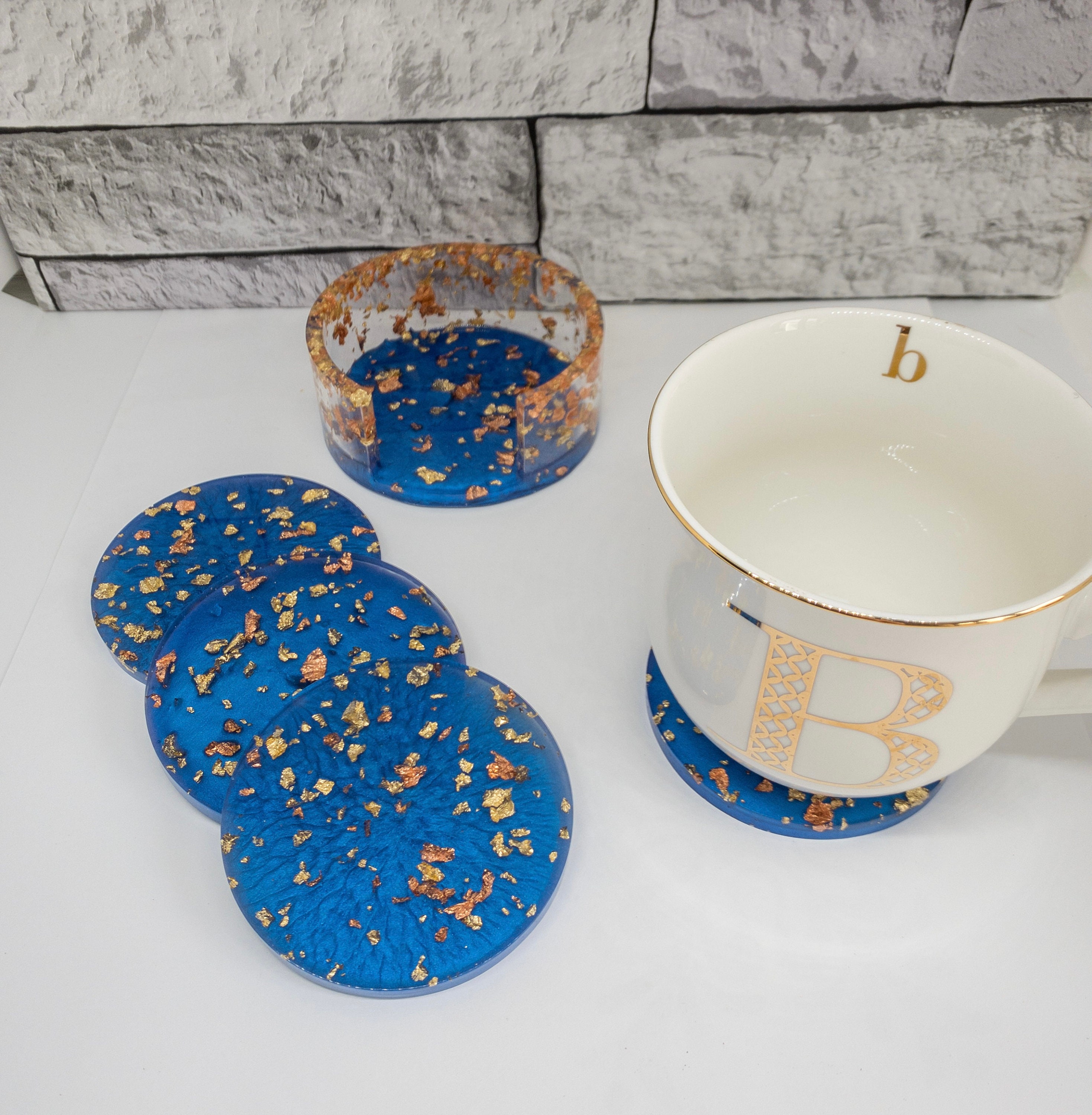 Set of 4 Resin Coasters with holder / Resin Coaster set Etsy