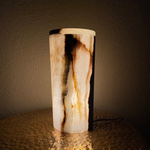 Handmade Cylinder Onyx Table Lamp