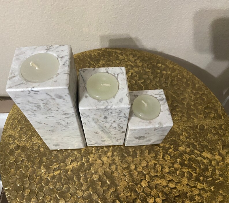 White Marble Candle Holders Etsy