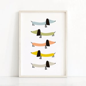 Teckel Afdrukbare | Kleurrijke Doxies | Worst Hond Art | Wiener Hondenposter | Doxie Cadeau | Hondenposter | Woondecoratie | Hond Wall Art
