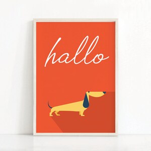 Hallo Dachshund Wall Art | Sausage Dog Print | Wiener Dog Poster | Welcome Home Sign | Dog Poster | Art Printable | Typography Print