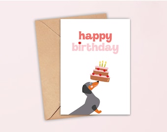 Printable Dachshund Birthday Card | Printable Wiener Dog Card | Happy Birthday Sausage Dog Card | Digital Dachshund Card | Dog Birthday Card