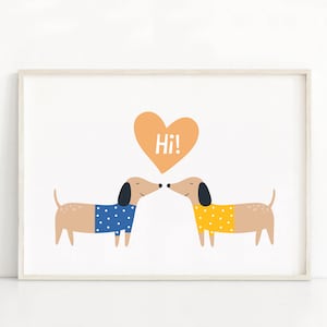Dackel Print | Hallo! | Niedliche Wurst Hund Kunst | HundePoster | Hunde Wandkunst | Wiener Hund Printable | Kinderzimmer Wandkunst | Dackel Liebe