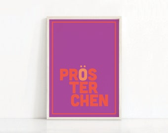 German Bar Decor | German Cocktail Print | German Quote Wall Art | German Typography Print | German Phrase Print | Digital Download | Cheers