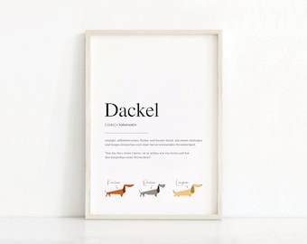 Dackel Definition Print | Dackel Print | Hunde Wörterbuch Poster | Hund Zitat Wandkunst | Sofort Download | Typografie Poster