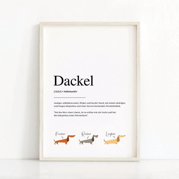 German Dachshund Definition Print | Dackel Print | Dog Dictionary Poster | Dog Quote Wall Art | Instant Download | Typography Poster