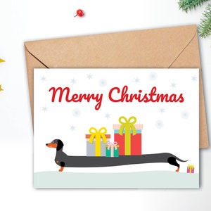 Druckbare Weihnachtskarte Dackel, Dackel Weihnachtskarte, Süße Hunde Weihnachtskarte, Haustier Weihnachtskarte, frohe Weihnachten