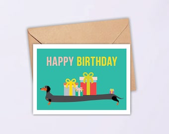 Printable Dachshund Birthday Card | Printable Wiener Dog Card | Happy ...