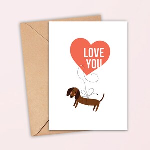 Druckbare Dackel Karte | Digitale Wurst Hund Liebeskarte | I Love You Sausage Dog Karte | Hunde Liebe Karte | Sofort Download