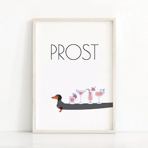 German Dachshund Wall Art | Cheers | German Sausage Dog Print | Digital Download | Bar Decor | German Dog Poster | Home Decor | Bar Wall Art