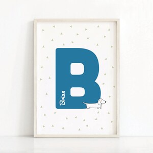 Personalised Initial Name Print | Boys Nursery Decor | Playroom Print For Boys | Kids Print Nursery | Printable Wall Art | Nursery Dog Print